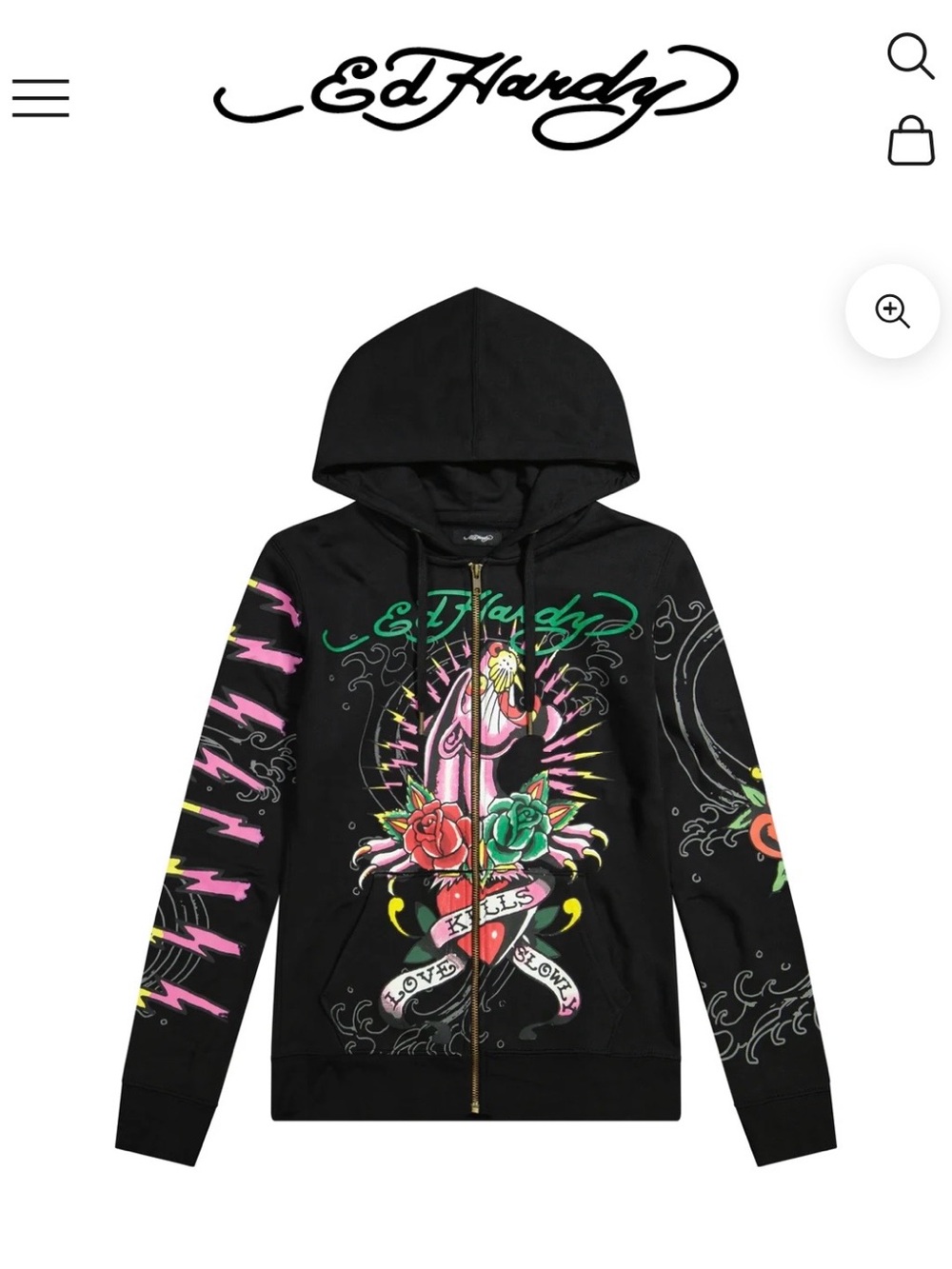 Ed Hardy PINK PANTHER LONG FLEECE HOODIE